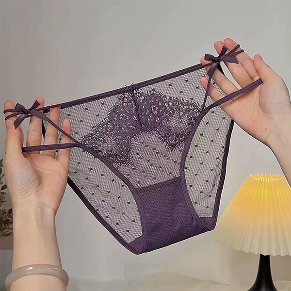 Lace Briefs for Women with Sheer Panels and Wraparound Waist Straps - Image 2