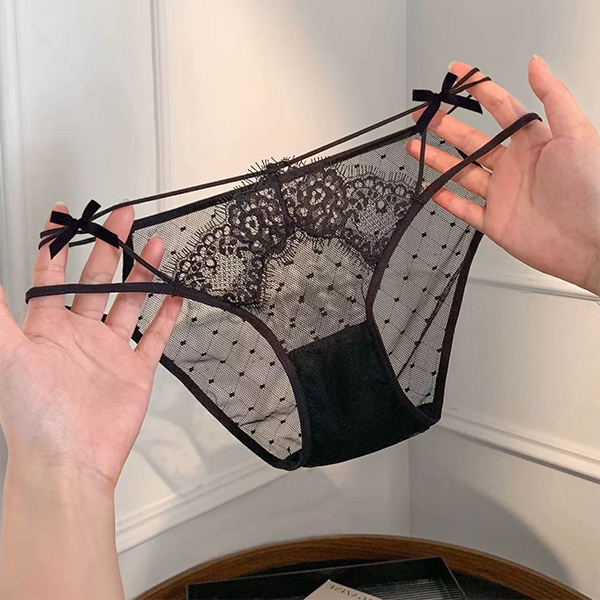 Lace Briefs for Women with Sheer Panels and Wraparound Waist Straps - Image 4
