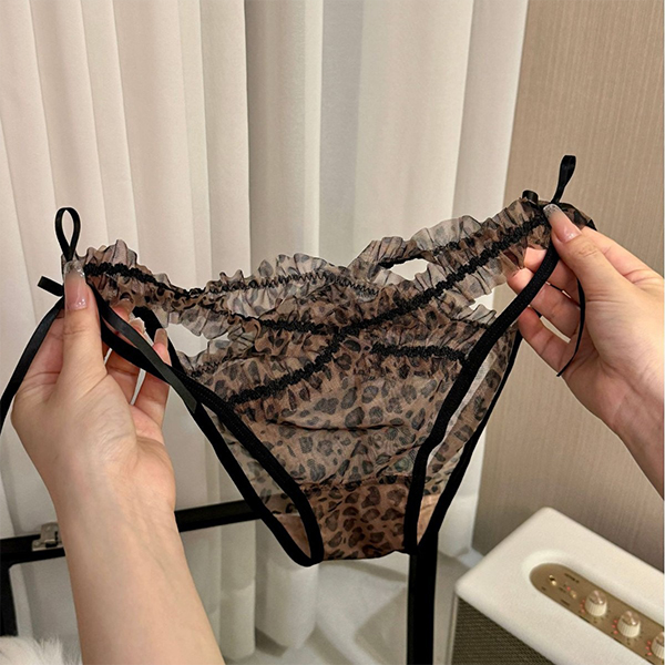 Leopard Lace Trim Panties with Crisscross Front and Adjustable Side-Tie Fit Design - Image 4