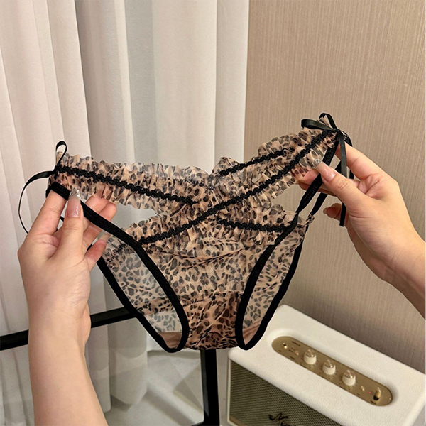 Leopard Lace Trim Panties with Crisscross Front and Adjustable Side-Tie Fit Design - Image 5