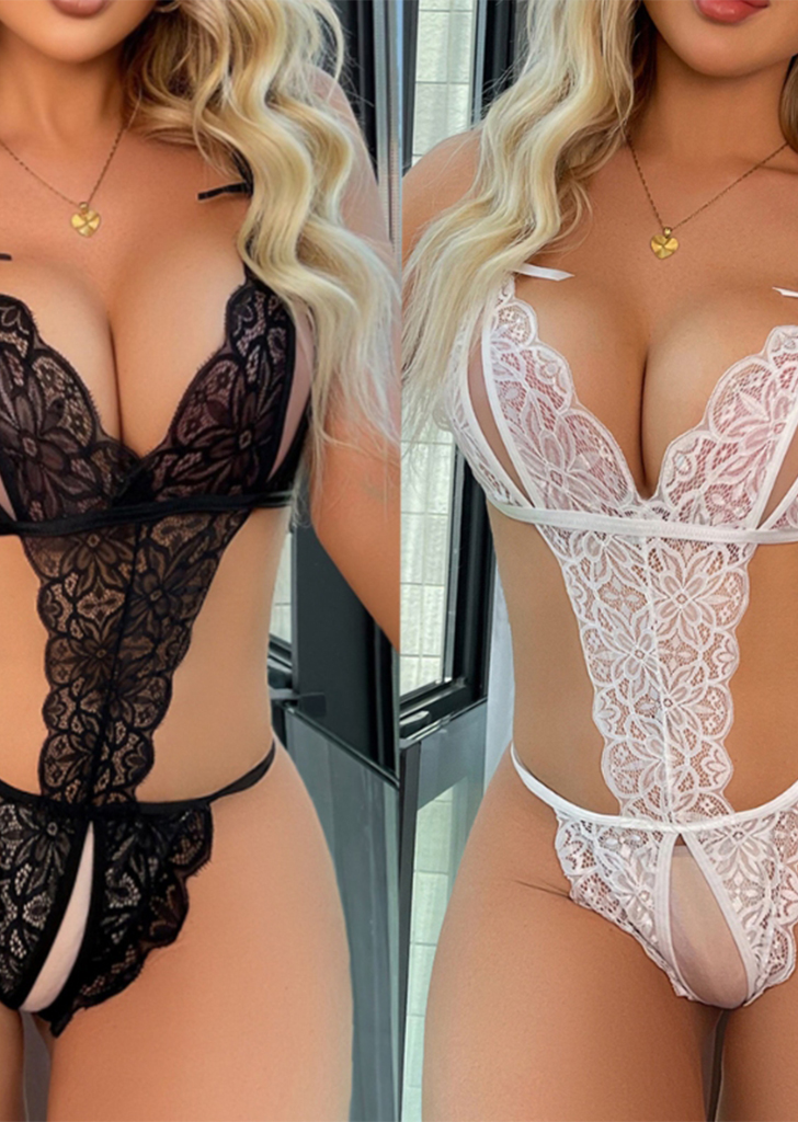 Black and White Sexy PJs Push-Up Backless Bodysuit for Curves and Romantic Evening Confidence - Image 4