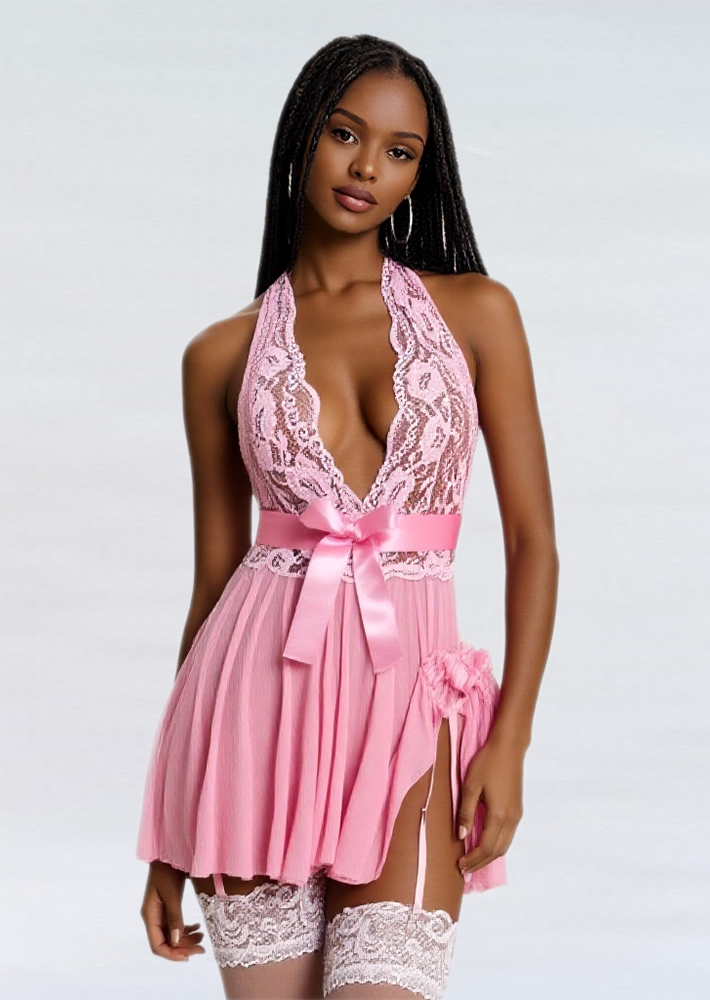 Elegant Lace Babydoll Chemise with Satin Bow - Image 3