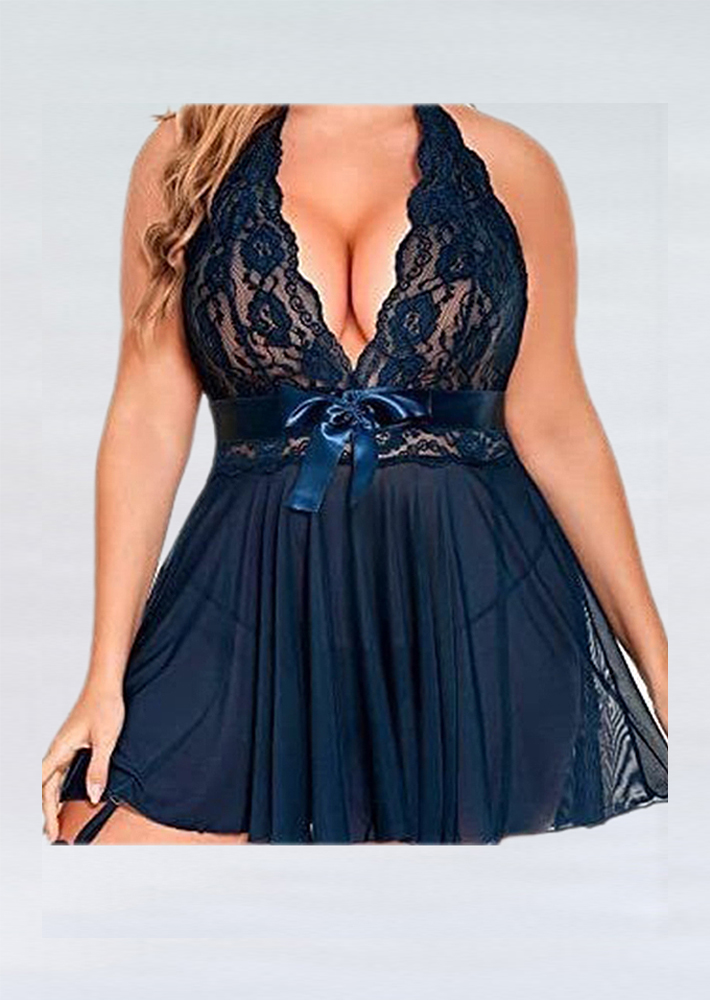Elegant Lace Babydoll Chemise with Satin Bow - Image 6