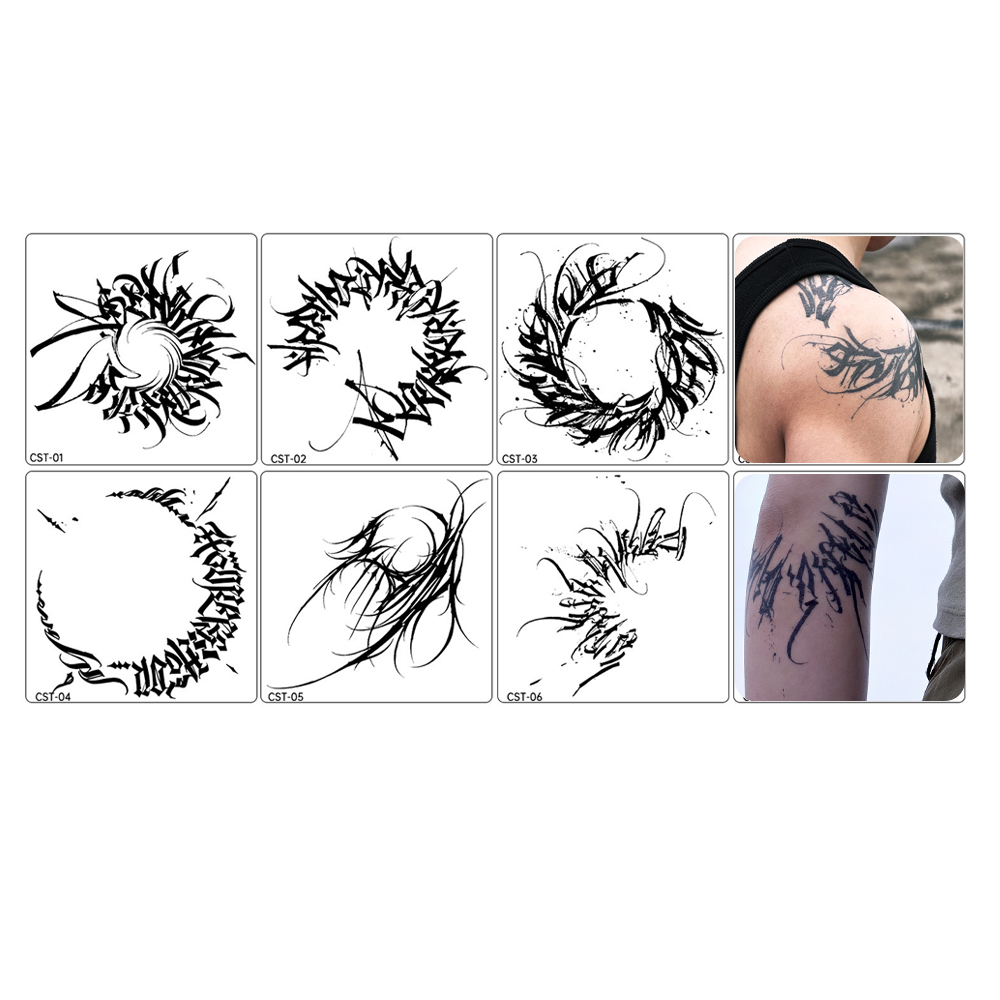 ST6 Bold Arm Sticker Tattoo Gothic Calligraphy Set