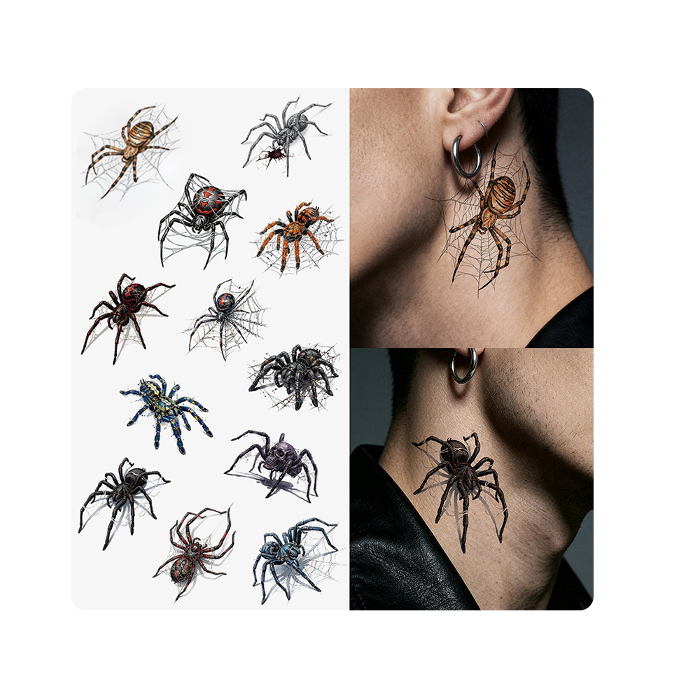 ST7 1ST1 SLVY 3D Spider Temporary Tattoos