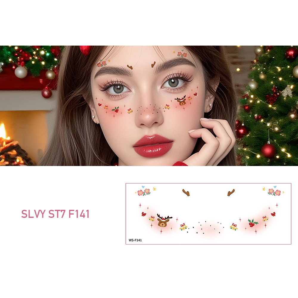 Joyful Christmas Fake Tattoos Face Makeup Set - Image 2