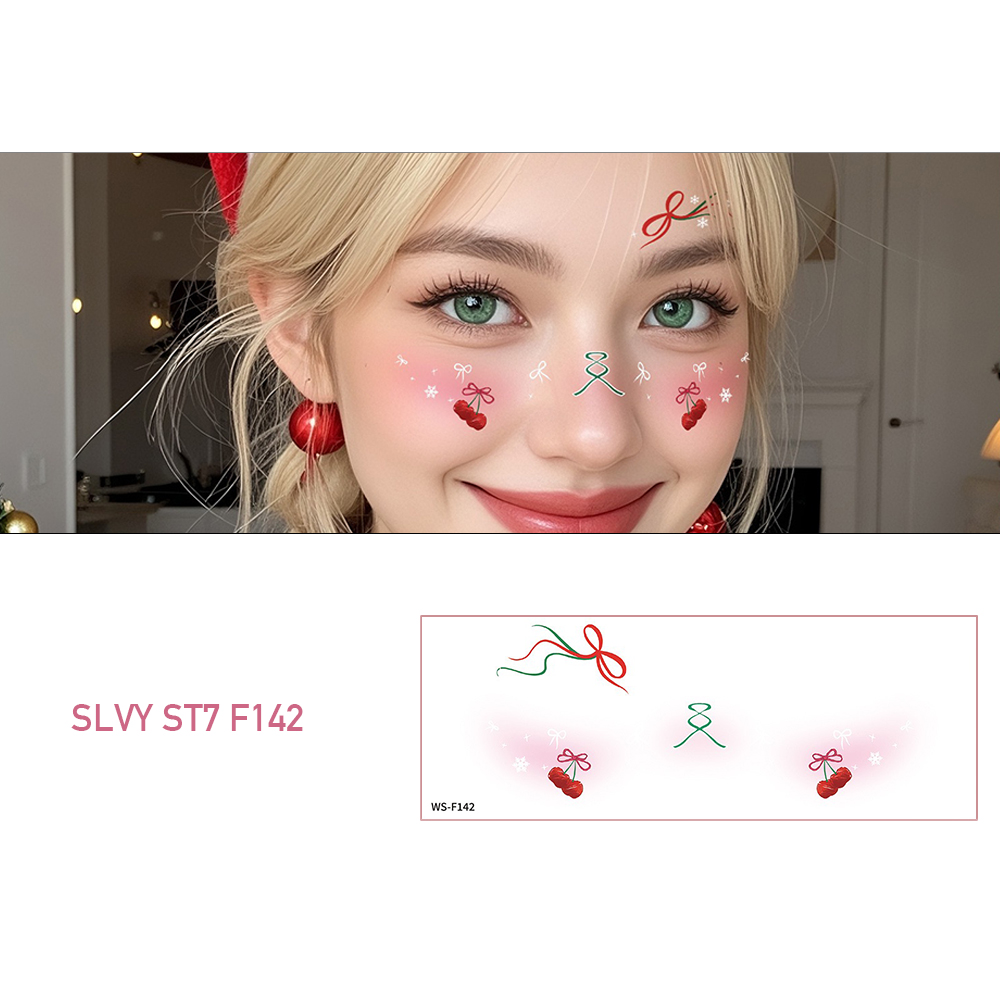 Joyful Christmas Fake Tattoos Face Makeup Set - Image 3