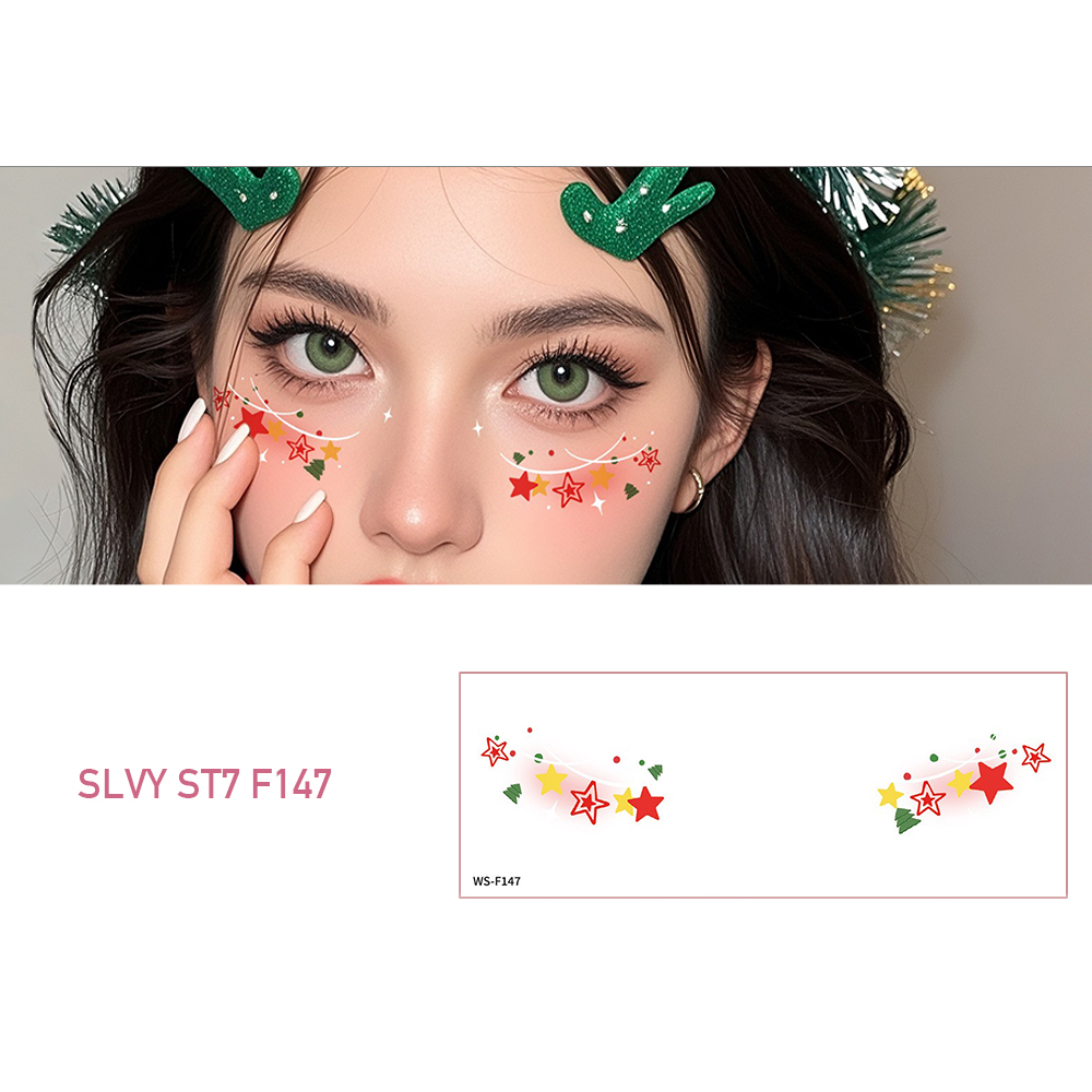Joyful Christmas Fake Tattoos Face Makeup Set - Image 8