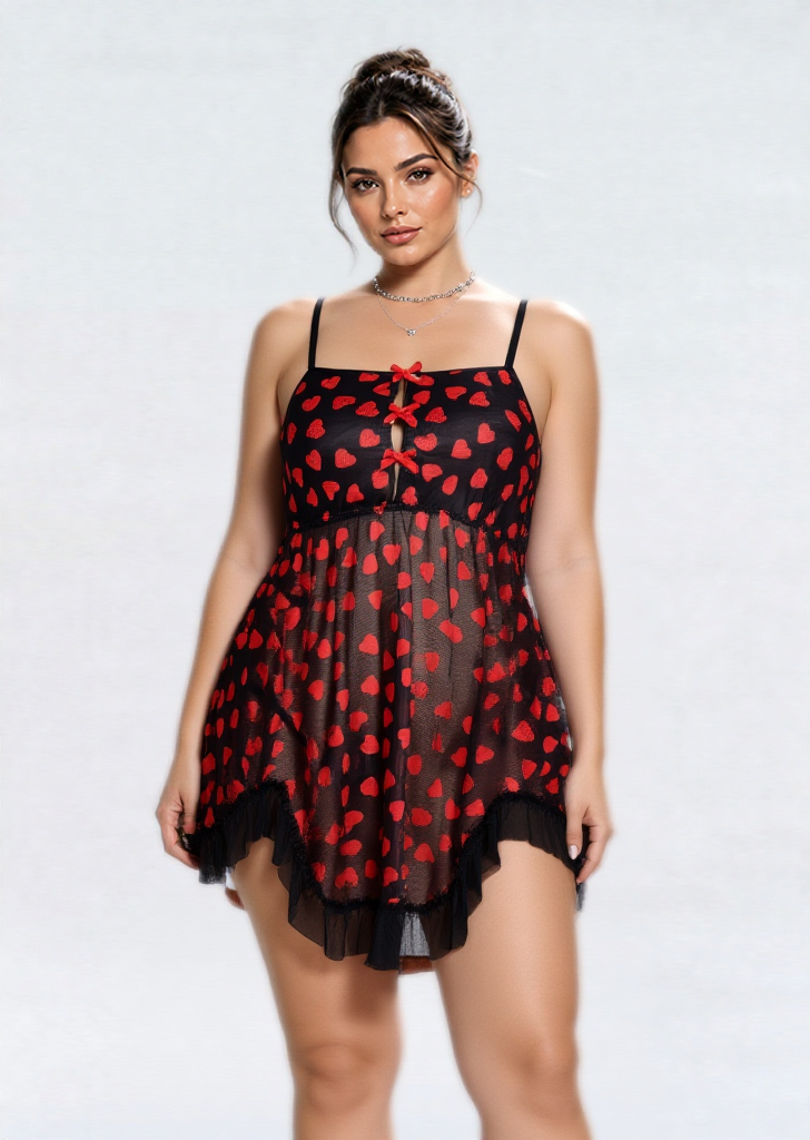 Plus Size Lace Babydoll with Red Heart Details