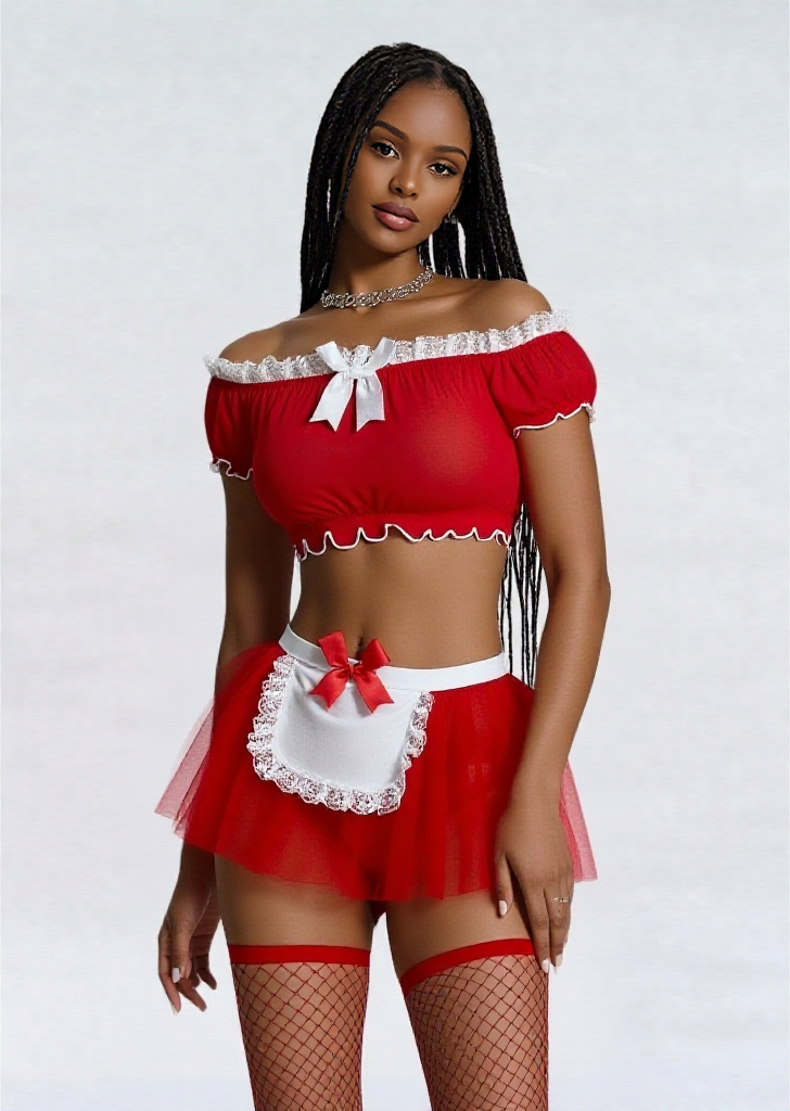 French Black Red Naughty Maid Outfit Set